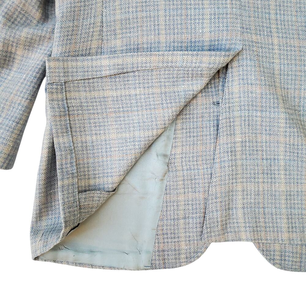 VTG Stafford Ivy Prep Blue Tweed Wool Plaid Check Sport Coat Blazer Jacket 42R - Picture 11 of 16